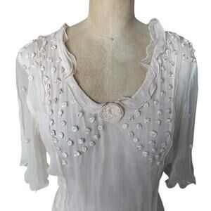 Y2K romantic white and pink rosette ruffle dress size S
